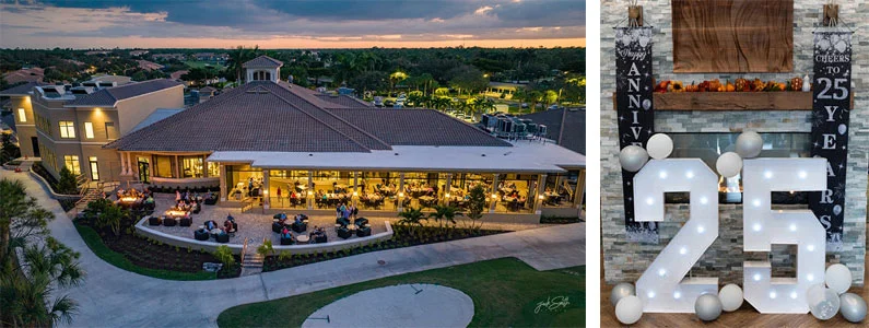 cedar harmmock golf club and 25th anniversary themed decorations