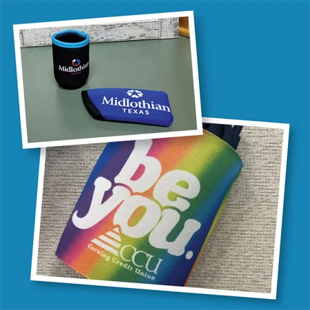 group of custom can coolers