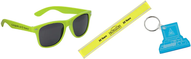Risky Business Sunglasses // Nylon Reflective Slap Bracelet // Computer Soft Keychain
