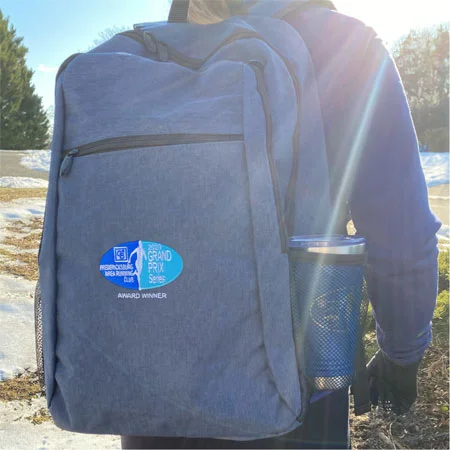 Person wearing branded backpack - running prize