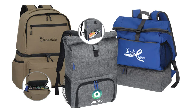 Crew Combination Backpack // Grafton Roll Top Backpack with Cooler Compartment // Koozie Recreation Laptop Cooler Backpack