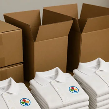 custom logoed polos ready to be shipped