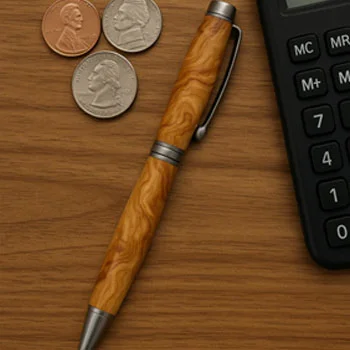 custom pen with a wood barrel on a desk