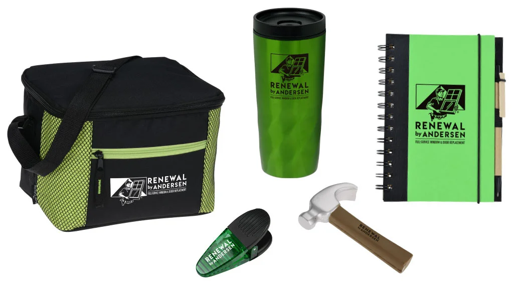 Porter Lunch Cooler  //  Helix Travel Mug  //  Inspired Notebook with Pen  //  Power Clip  //  Stress Reliever