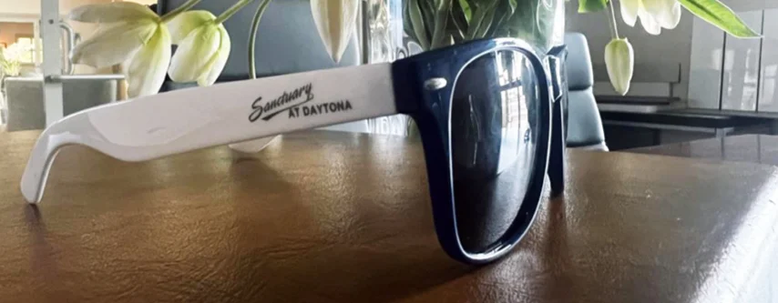 sunglasses sitting on a table