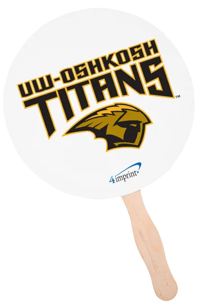 Circle paper hand fan with imprinted UW Oshkosh logo it