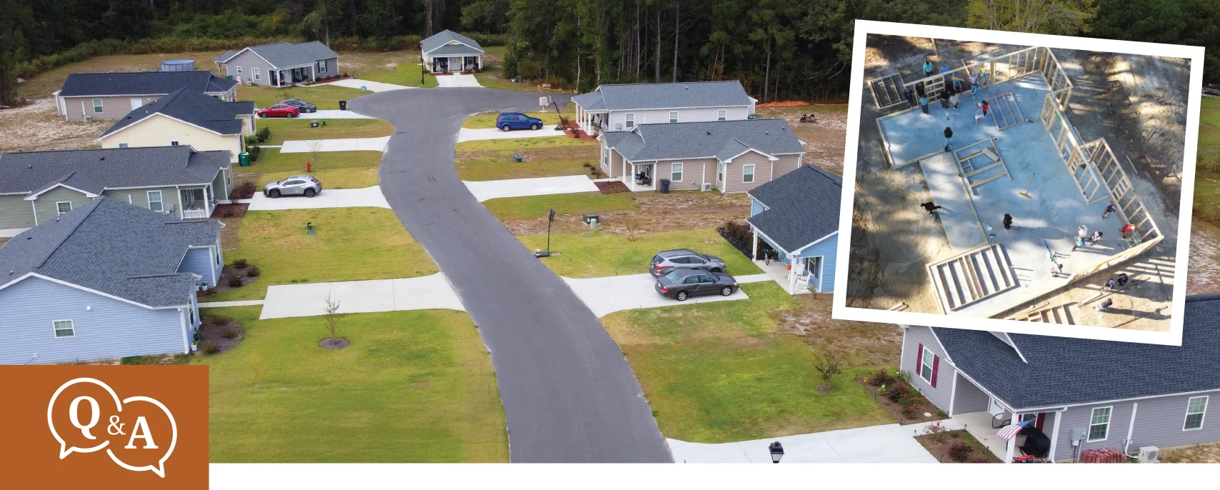 overvicew photo of a neighborhood and a home being built