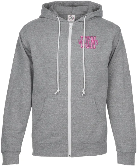 Gray hoodie with customer logo on top right chest