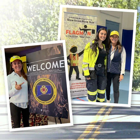 Collage of people at an educational roadside safety awareness event