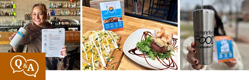 a collage of images containing food on a table and promotional products