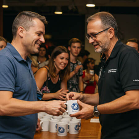 A group of men holding cups