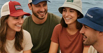 group of people wearing logoed hats