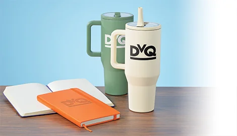 Business Gifts that include drink tumblers and notebooks