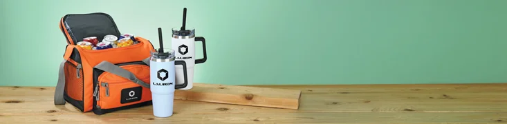 Business Gifts that include a cooler and travel mugs with straws