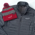 Apparel promotional products that includes a jacket and a beanie hat