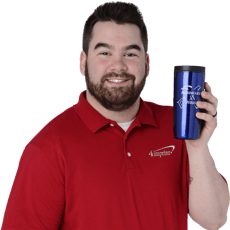 Wyatt holding a Custom Accent Stainless Travel Mug