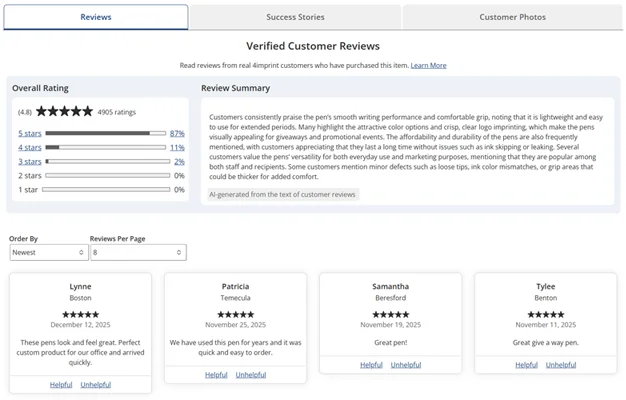 An example of 4imprint reviews